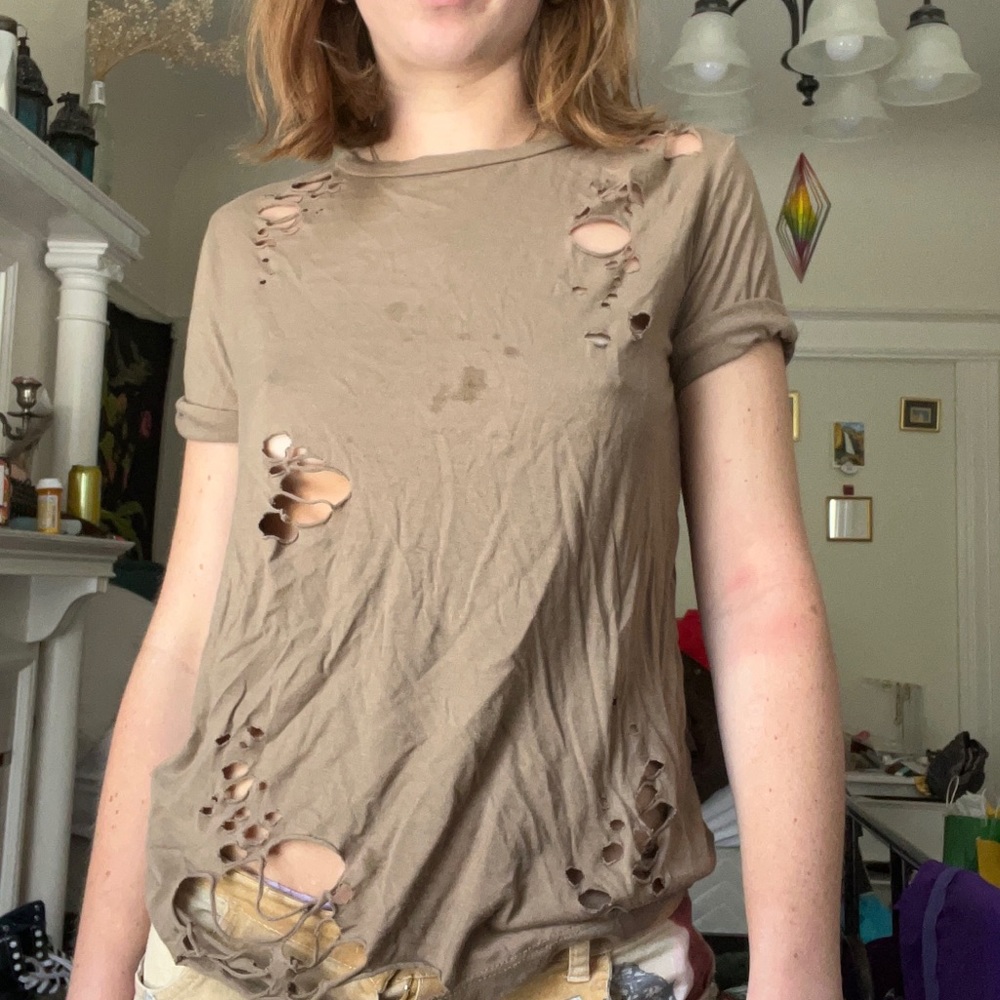 Brown Distressed Owl Fish T-Shirt